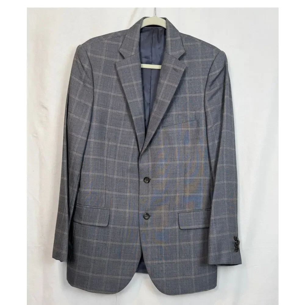Jos A Bank Reserve Mens 40R Silk Wool Windowpane Plaid Blazer Sport Coat Gray
